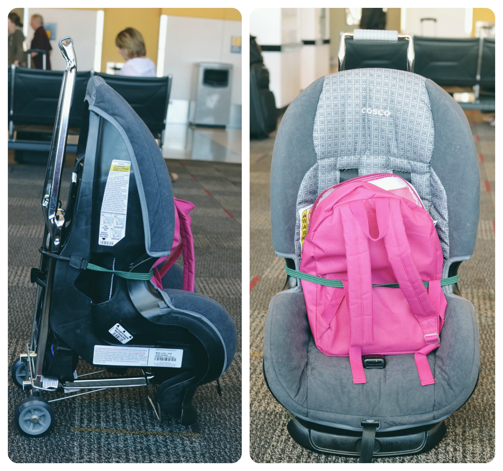 checking car seat and stroller at airport
